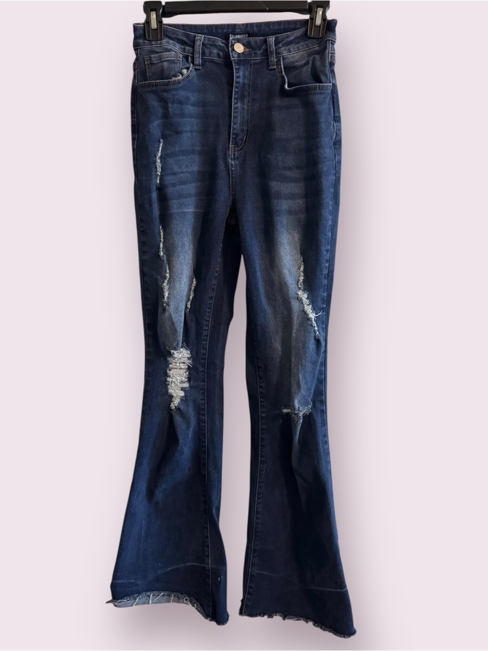 Flamingo Distressed Flare Jeans Dark Wash Size M